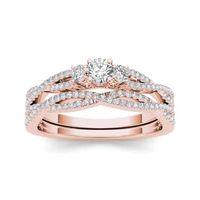 1/2 CT.T.W. Natural Diamond 14K Rose Gold Crossover Bridal Ring Set