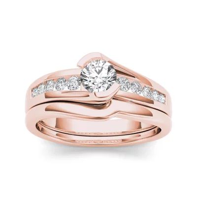 1/2 CT.T.W. Natural Diamond 14K Rose Gold Bridal Ring Set