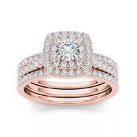 1 CT.T.W. Natural Diamond 10K Rose Gold Halo Bridal Ring Set