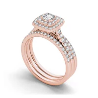 1 CT.T.W. Natural Diamond 10K Rose Gold Halo Bridal Ring Set