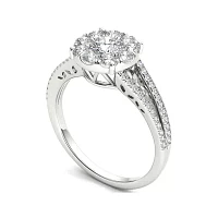 1 CT.T.W. Natural Diamond Cluster 10K White Gold Engagement Ring