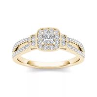 1/2 CT.T.W. Natural Diamond Halo 10K Yellow Gold Engagement Ring