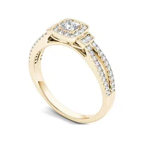 1/2 CT.T.W. Natural Diamond Halo 10K Yellow Gold Engagement Ring