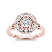 1/2 CT.T.W. Natural Diamond Flower Halo 10K Rose Gold Engagement Ring