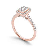 3/4 CT.T.W. Natural Diamond 10K Rose Gold Square-Shaped Engagement Ring