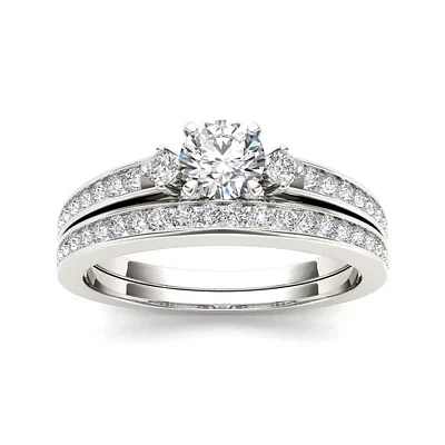 1 CT.T.W. Natural Diamond 14K White Gold Bridal Set