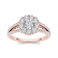 1 CT.T.W. Natural Diamond Cluster 10K Rose Gold Engagement Ring