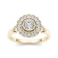 1/2 CT.T.W. Natural Diamond Flower Halo 10K Yellow Gold Engagement Ring