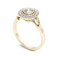 1/2 CT.T.W. Natural Diamond Flower Halo 10K Yellow Gold Engagement Ring