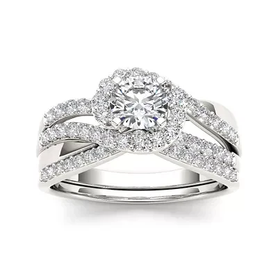 1 CT.T.W. Natural Diamond 14K White Gold Bridal Set