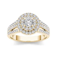 1 CT.T.W. Natural Diamond Halo 10K Yellow Gold Engagement Ring