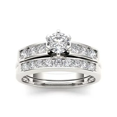 1 CT.T.W. Natural Diamond 14K White Gold Bridal Set