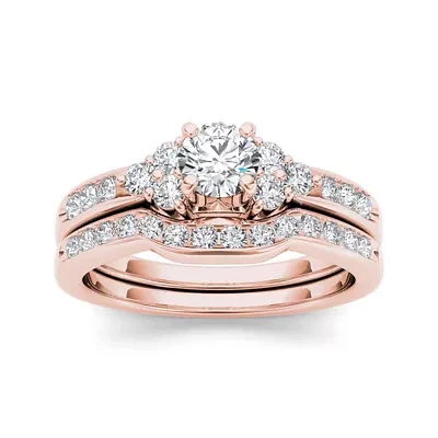 1 CT.T.W. Natural Diamond 14K Rose Gold Bridal Ring Set