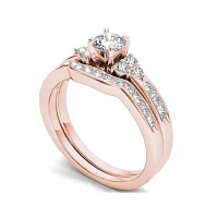 1 CT.T.W. Natural Diamond 14K Rose Gold Bridal Ring Set