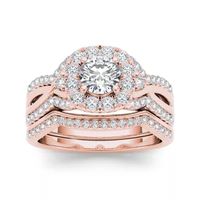 1 1/4 CT.T.W. Natural Diamond 14K Rose Gold Halo Bridal Ring Set