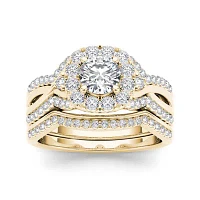 1 1/4 CT.T.W. Natural Diamond 14K Yellow Gold Halo Bridal Ring Set