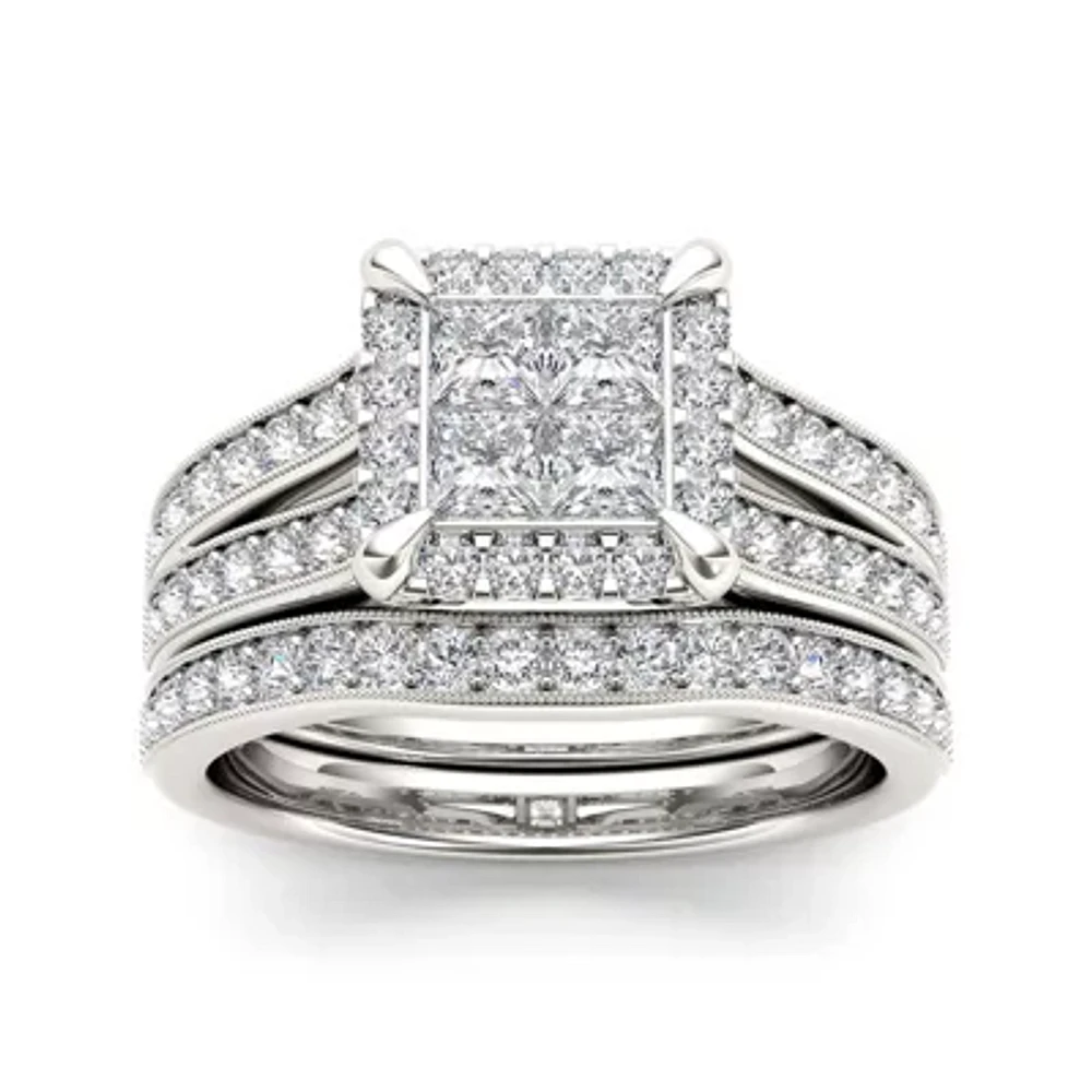 1 1/2 CT.T.W. Natural Diamond 14K White Gold Bridal Set