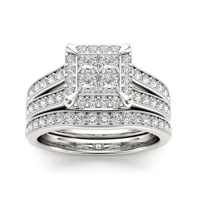 1 1/2 CT.T.W. Natural Diamond 14K White Gold Bridal Set