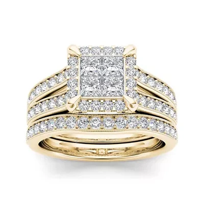 1 1/2 CT.T.W. Natural Diamond 14K Yellow Gold Bridal Set