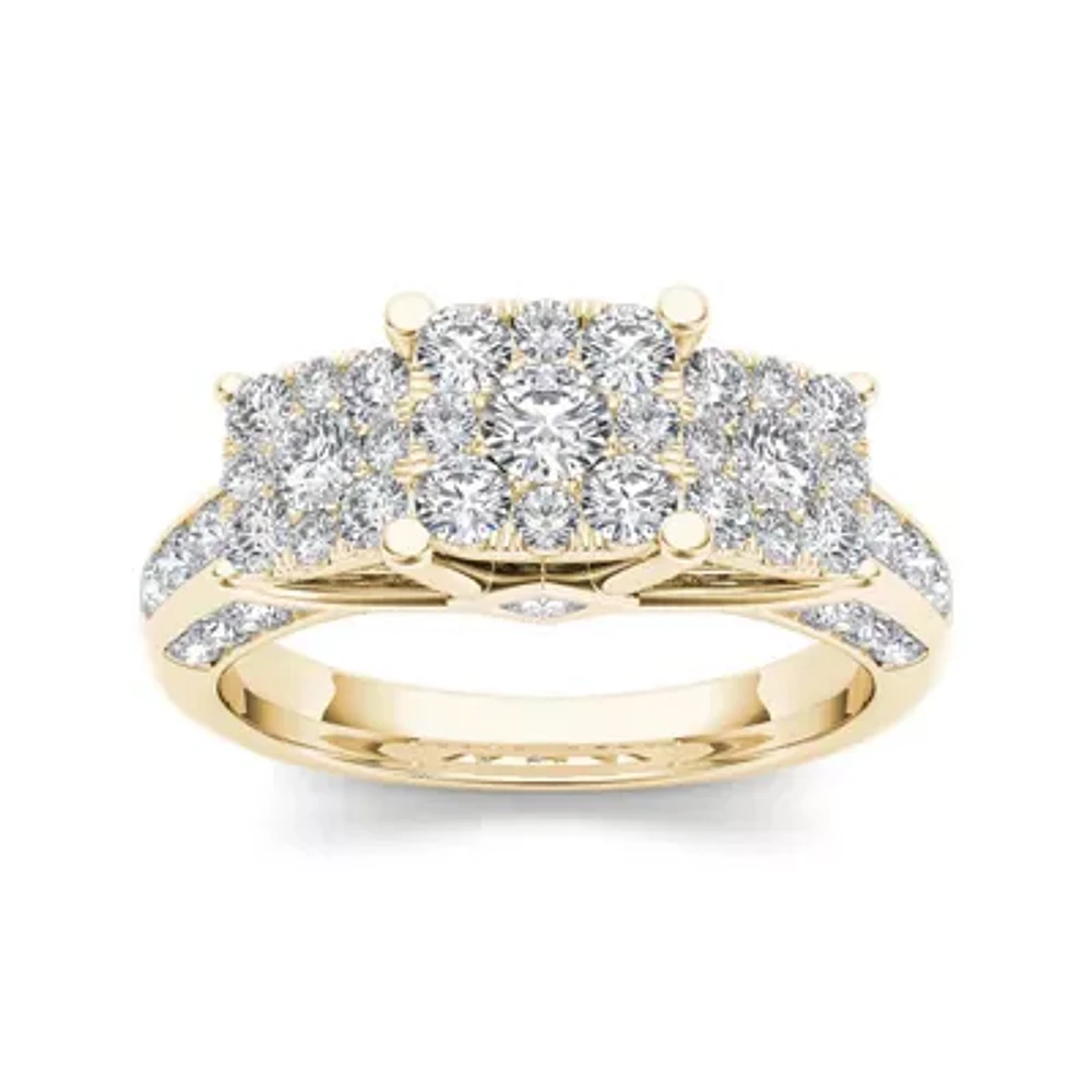 1 1/2 CT.T.W. Natural Diamond Cluster 10K Yellow Gold Engagement Ring