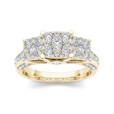 1 1/2 CT.T.W. Natural Diamond Cluster 10K Yellow Gold Engagement Ring