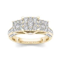 1 1/2 CT.T.W. Natural Diamond Cluster 10K Yellow Gold Engagement Ring