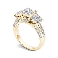 1 1/2 CT.T.W. Natural Diamond Cluster 10K Yellow Gold Engagement Ring