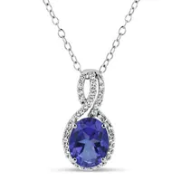 Womens Genuine Topaz Sterling Silver Oval Pendant Necklace
