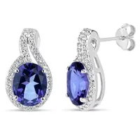 Genuine Purple Topaz Sterling Silver 16.7mm Oval Stud Earrings