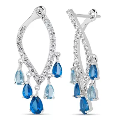 Genuine Blue Topaz Sterling Silver Diamond Drop Earrings