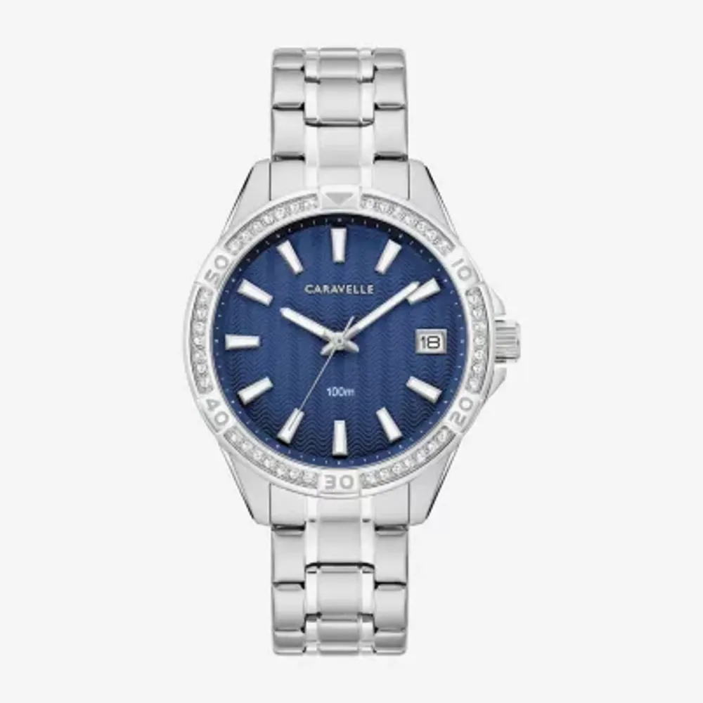 Caravelle Designed By Bulova Aqualuxx Womens Crystal Accent Silver Tone Stainless Steel Bracelet Watch 43m122