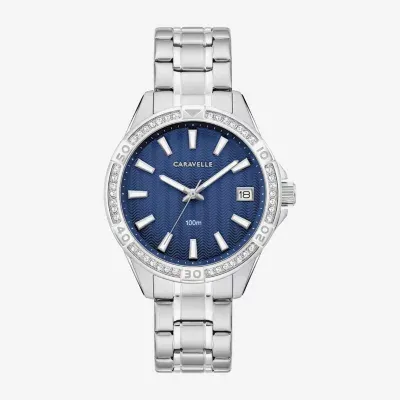 Caravelle Designed By Bulova Aqualuxx Womens Crystal Accent Silver Tone Stainless Steel Bracelet Watch 43m122
