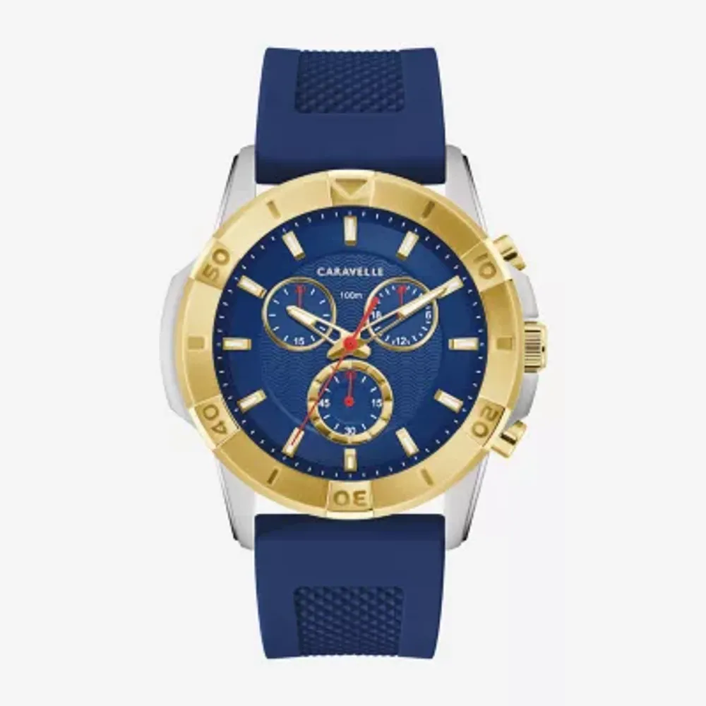 Caravelle Designed By Bulova Aqualuxx Mens Chronograph Blue Strap Watch 45b161