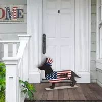 Glitzhome "24.52""L Metal/Wooden Patriotic Double Sided Home/Welcome Dachshund" 4th of July Yard Art