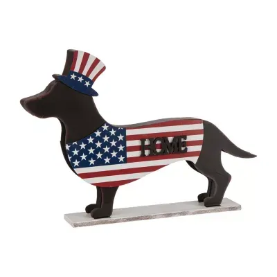 Glitzhome 24.52"L Metal/Wooden Patriotic Double Sided Home/Welcome Dachshund Metal Yard Stake