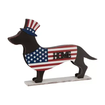 Glitzhome "24.52""L Metal/Wooden Patriotic Double Sided Home/Welcome Dachshund" 4th of July Yard Art