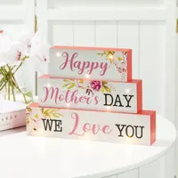 Glitzhome 12"L Wooden Mothers Day Block Sign Lighted Tabletop Decor