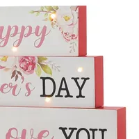 Glitzhome 12"L Wooden Mothers Day Block Sign Lighted Tabletop Decor