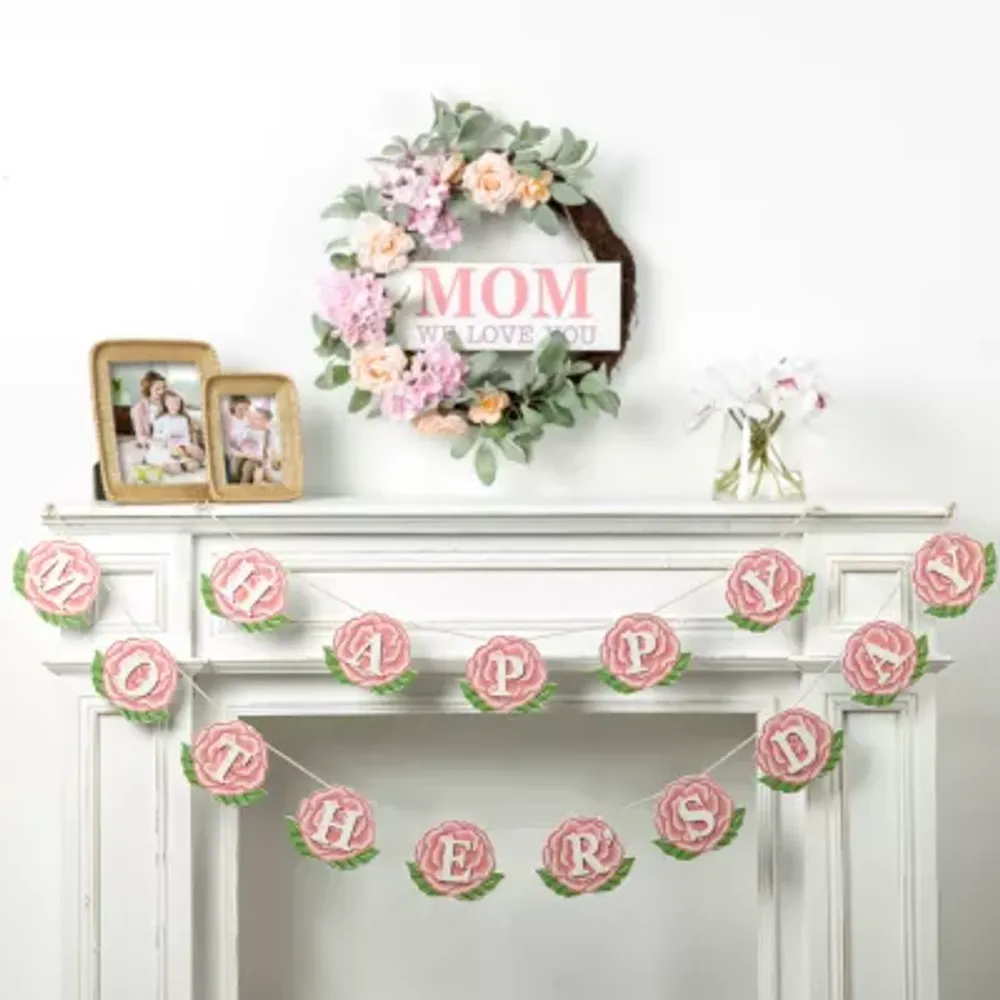 Glitzhome Set Of 2 Mothers Day Wooden Garland