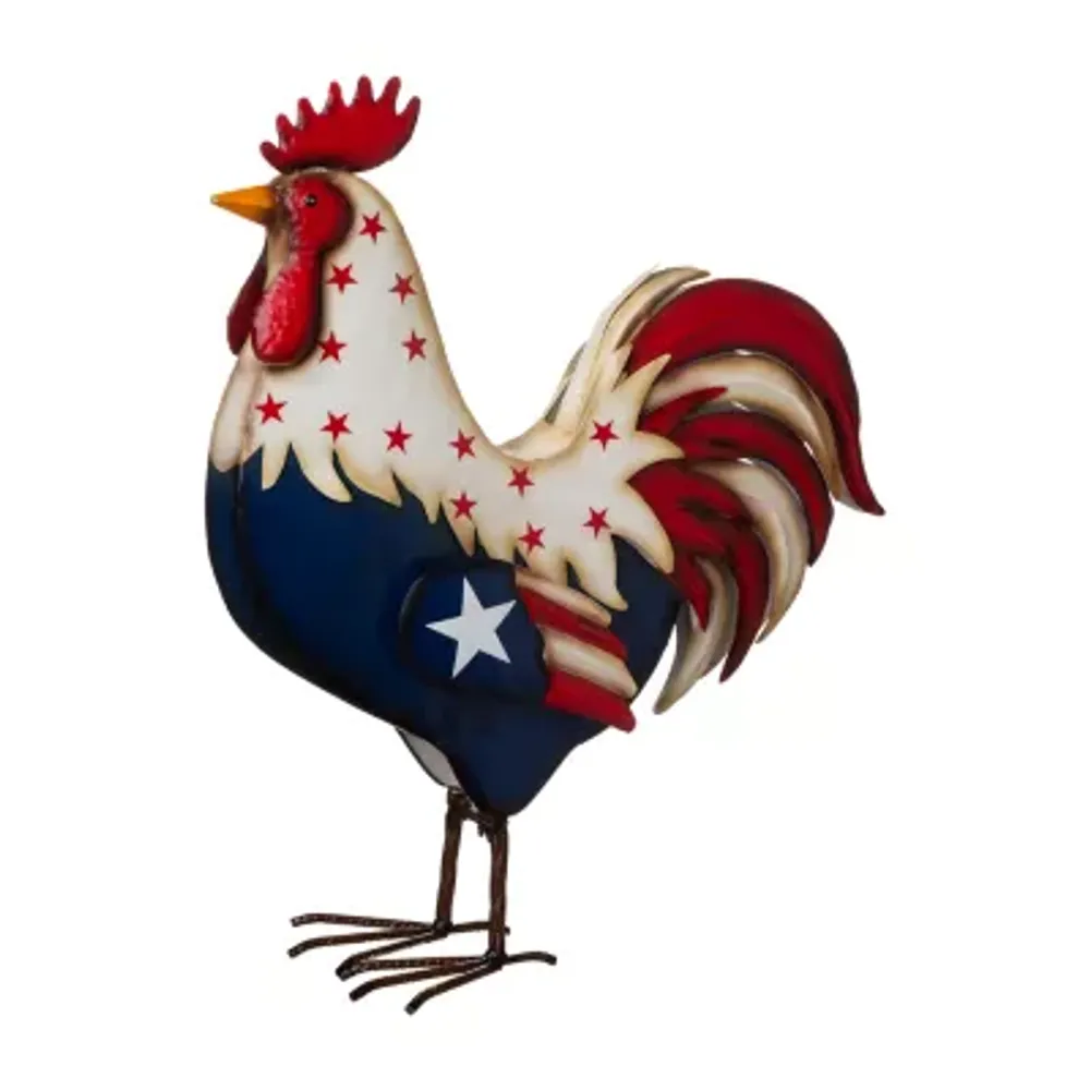 Glitzhome 21"H Metal Patriotic Rooster Porch Decor 4th of July Holiday Yard Art