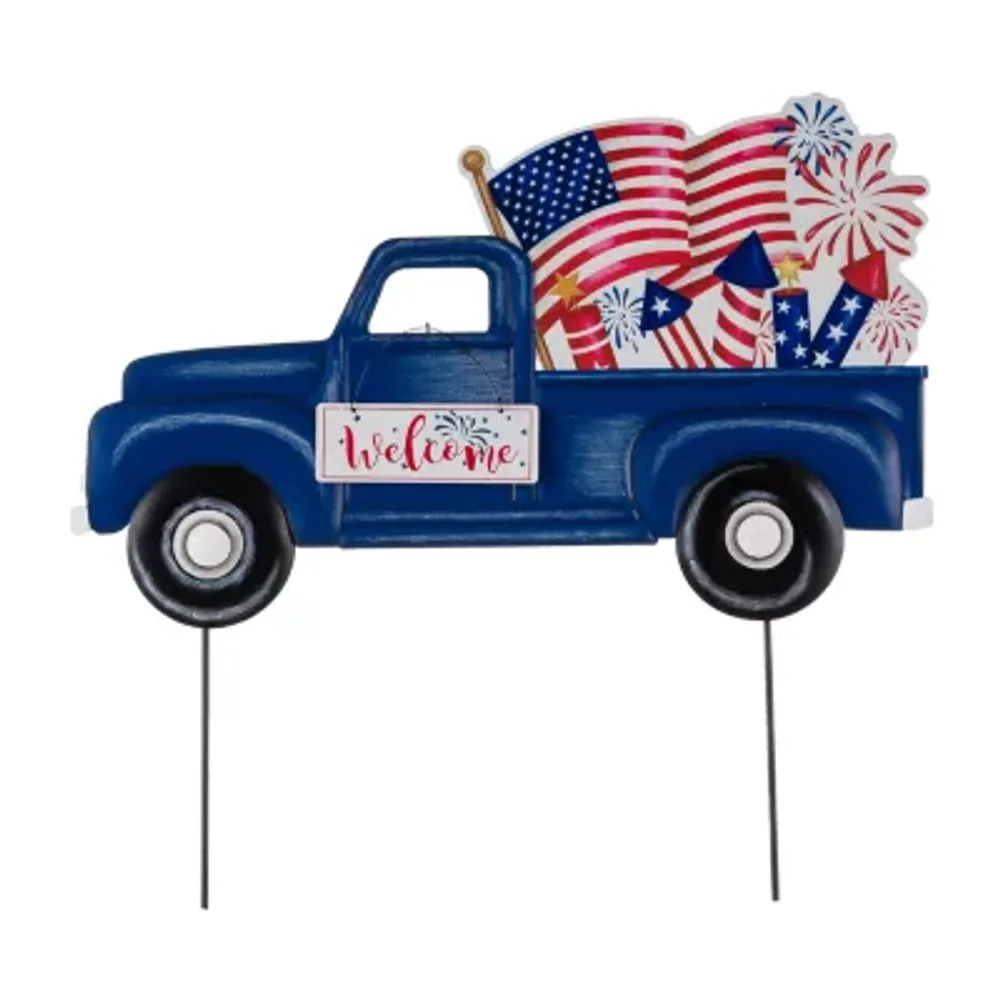 Glitzhome "23.5""L Metal Patriotic Truck" 4th of July Yard Art