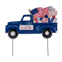 Glitzhome "23.5""L Metal Patriotic Truck" 4th of July Yard Art