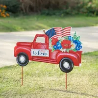 Glitzhome "23.5""L Metal Patriotic Truck" 4th of July Yard Art