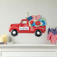 Glitzhome 23.5"L Metal Patriotic Truck 4th of July Holiday Yard Art