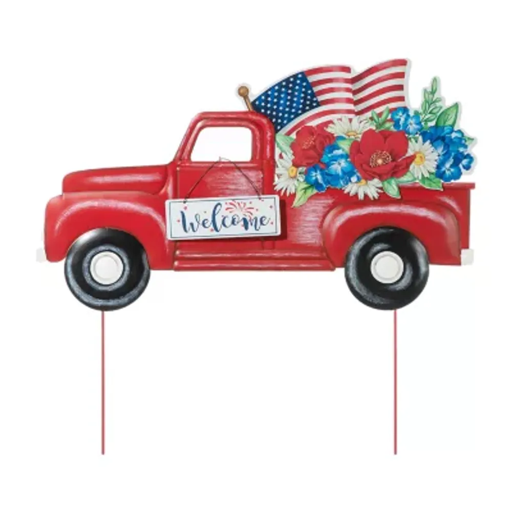 Glitzhome "23.5""L Metal Patriotic Truck" 4th of July Yard Art