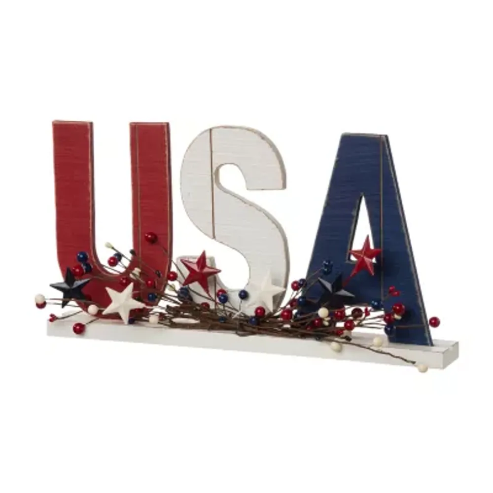 Glitzhome 18"L Usa Wooden Tabletop Decor