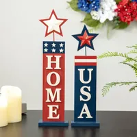 Glitzhome Set Of 2 Wooden Patriotic Tabletop Decor