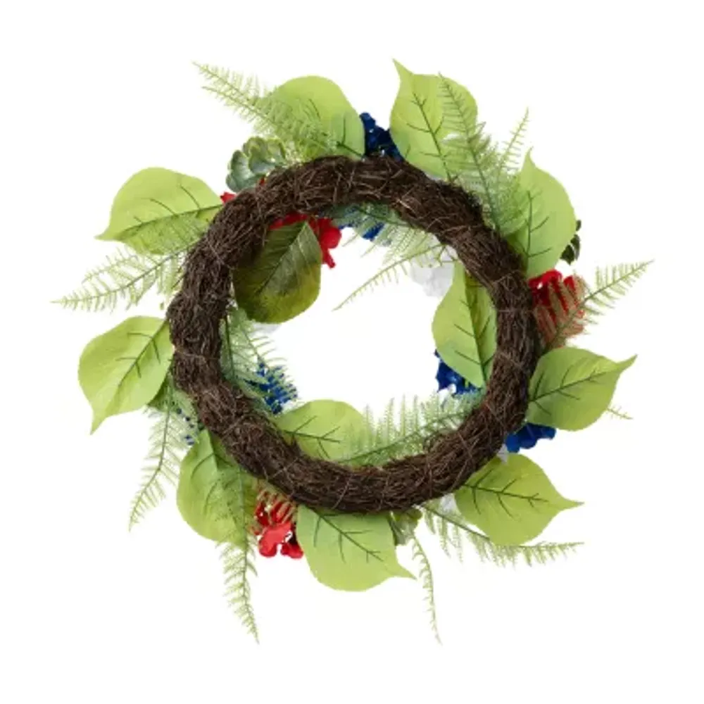 Glitzhome 22"D Patriotic Hydrangea Wreath