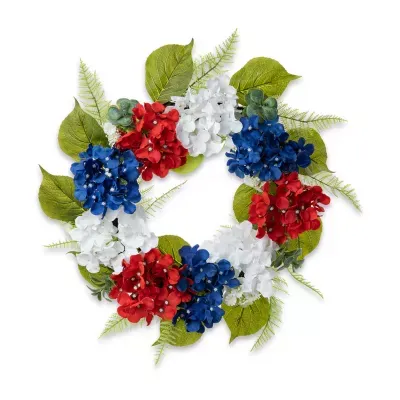 Glitzhome "22""D Patriotic Hydrangea" Indoor Wreath