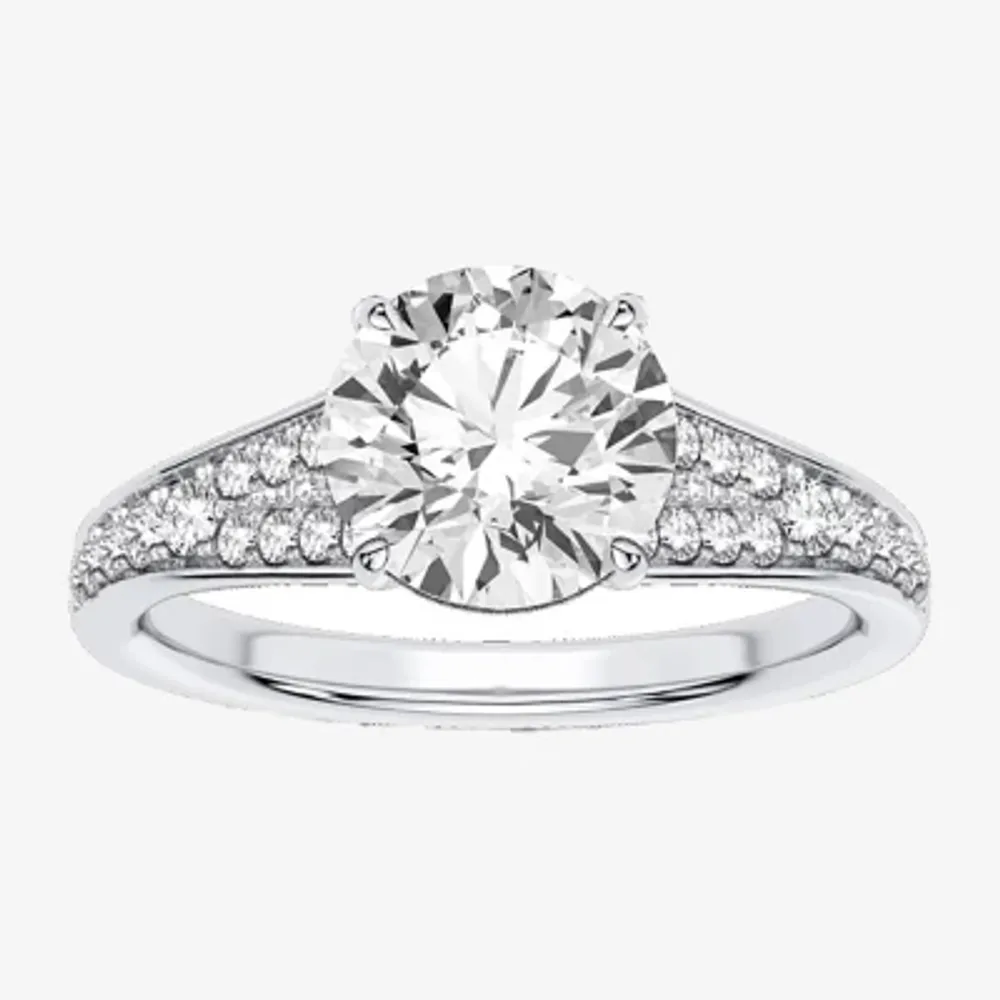 Signature By Modern Bride (H-I / Si1-Si2) Womens 1 3/4 CT. T.W. Lab Grown White Diamond 14K Gold Round Side Stone Engagement Ring